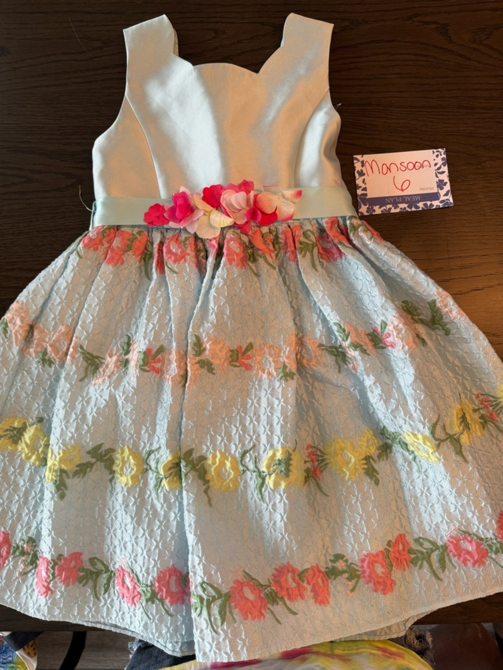 Monsoon Pale Blue Floral Appliqué Party Dress